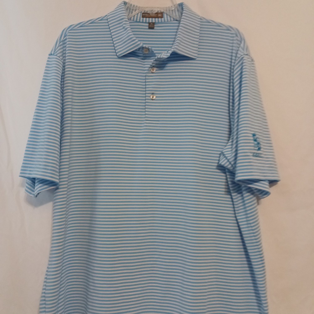 Peter Millar Polo Shirt Mens XL Blue Excellent Striped Summer Comfort 4-Ball